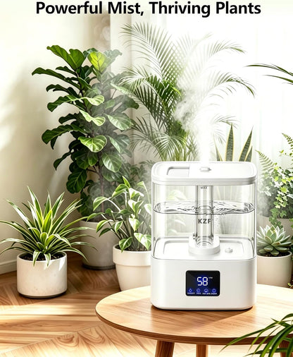 KZF 4L Top Fill Humidifiers for Bedroom & 40H Runtime - Cool Mist Humidifier, 3 Mist Levels, 8H Timer, Essential Oil Tray, Humidity Display, Quiet for Baby, Plants, Large Room (Black, 4, Liters)