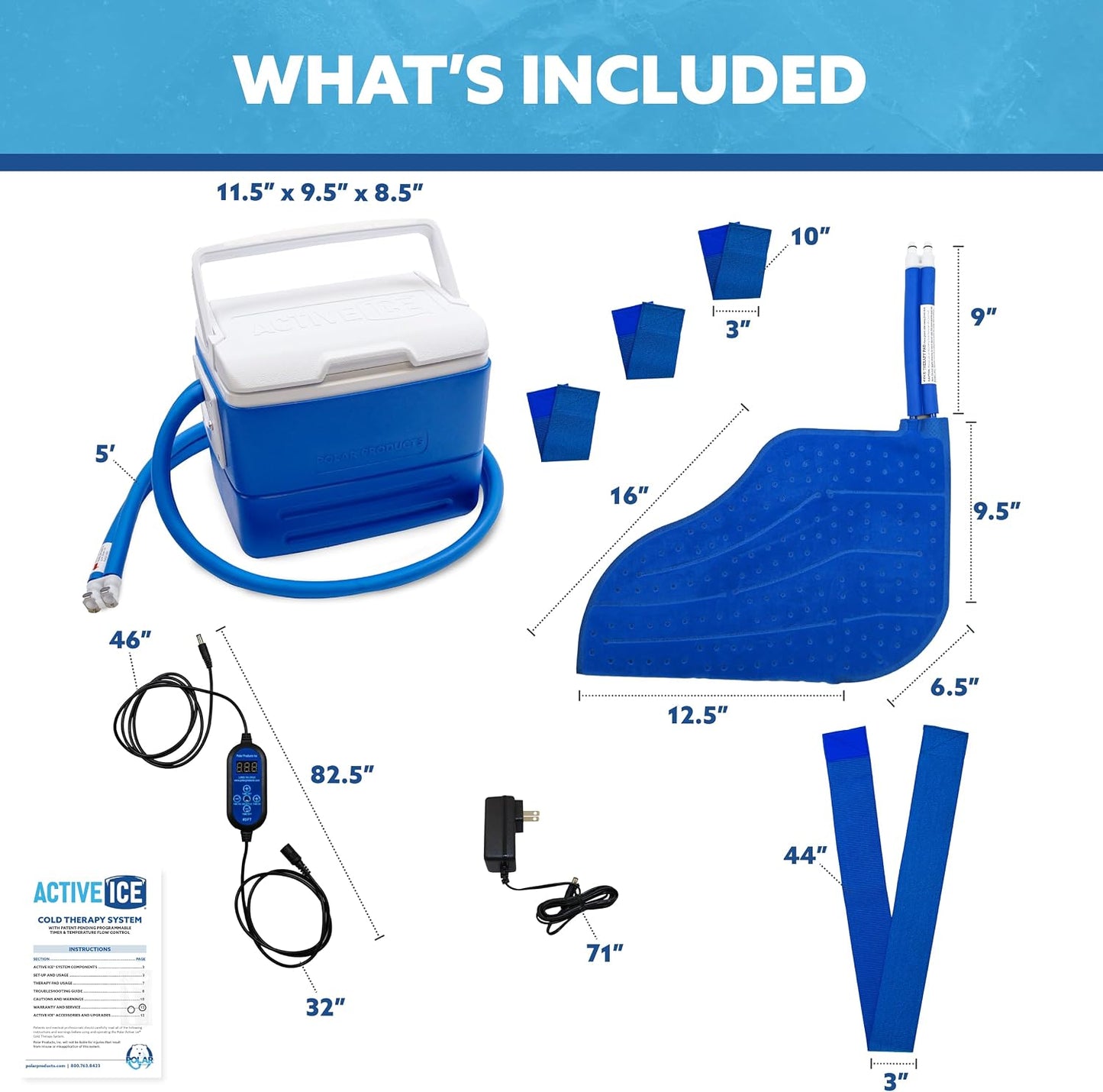 Polar Active Ice 3.0 Cold Therapy Ice Machine System with Programmable Timer, Shoulder Compression Pad, Lightweight 9 Quart Cooler Freeze Kit, Quiet Pump, Strong Cryotherapy Pain Relief Treatment