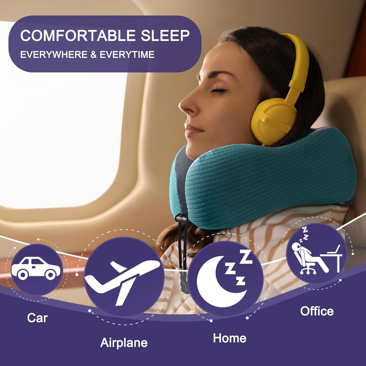 napfun Neck Pillow for Traveling, Upgraded Travel Neck Pillow for Airplane 100% Pure Memory Foam Travel Pillow for Flight Headrest Sleep, Portable Plane Accessories, Light Grey