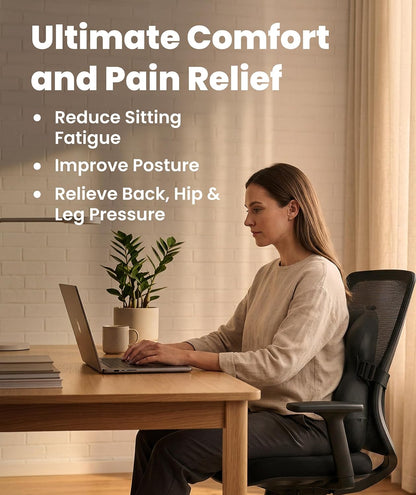 Everlasting Comfort Lumbar Support Pillow for Office Chair - Memory Foam Back Cushion for Car Seat - Promotes Better Posture, Back Pain Relief - Ideal Gaming and Desk Chairs Work and Home Essentials