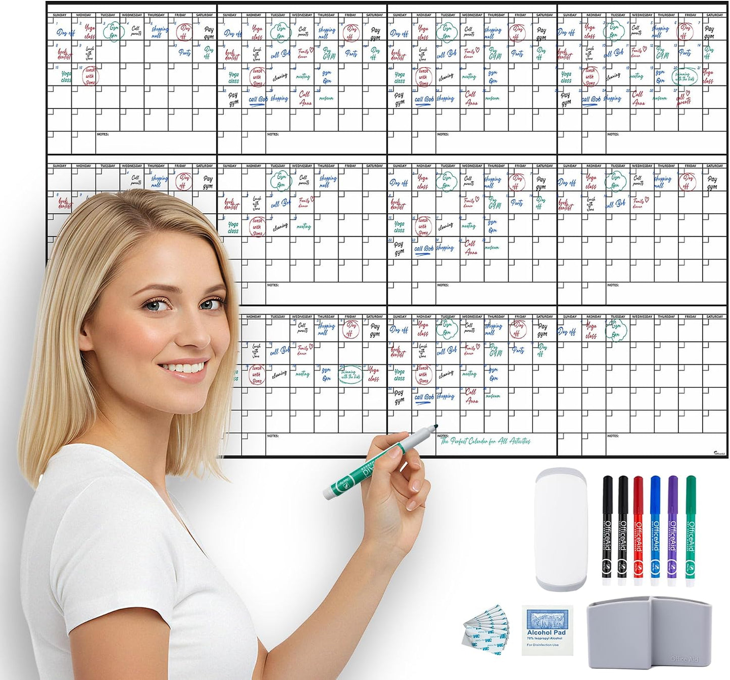 Large Dry Erase Calendar for Wall 36x48, Big Classroom Giant Month, Undated Reusable Family Monthly, Rolled Whiteboard White Board, Calendar Dry Erase Planner for Wall Erasable Large Office 48x36