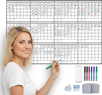 Large Dry Erase Calendar for Wall 36x48, Big Classroom Giant Month, Undated Reusable Family Monthly, Rolled Whiteboard White Board, Calendar Dry Erase Planner for Wall Erasable Large Office 48x36