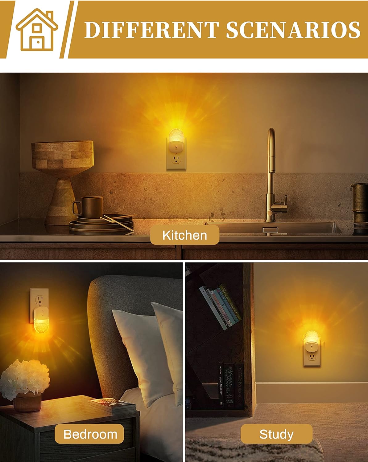 DORESshop Night Lights Plug Into Wall [2 Pack], Amber Warm Night Light, 1800K, Dusk to Dawn Sensor, Adjustable Brightness LED Night Light for Bathroom, Hallway, Stairway