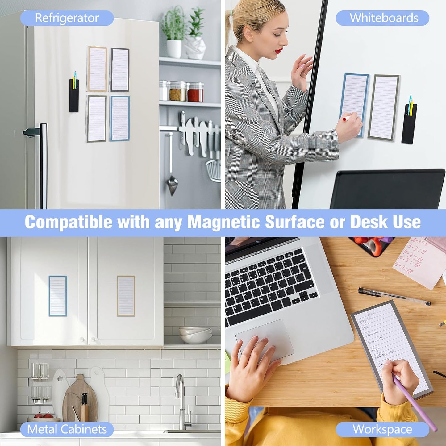 Thboxes 4 Pack Magnetic Note Pad for Fridge with Pen Holder, Totally 200 Sheets Grocery List Magnet Pad for Refrigerator Magnetic Shopping List Pad（Fruit Design）
