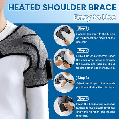 Cordless Shoulder Heating Pad & Massager, Electric Heated Shoulder Brace Wrap, Heating Pads for Rotator Cuff and Frozen Pain Relief,5000mAh Chargeable Powered, Men & Women(Black)