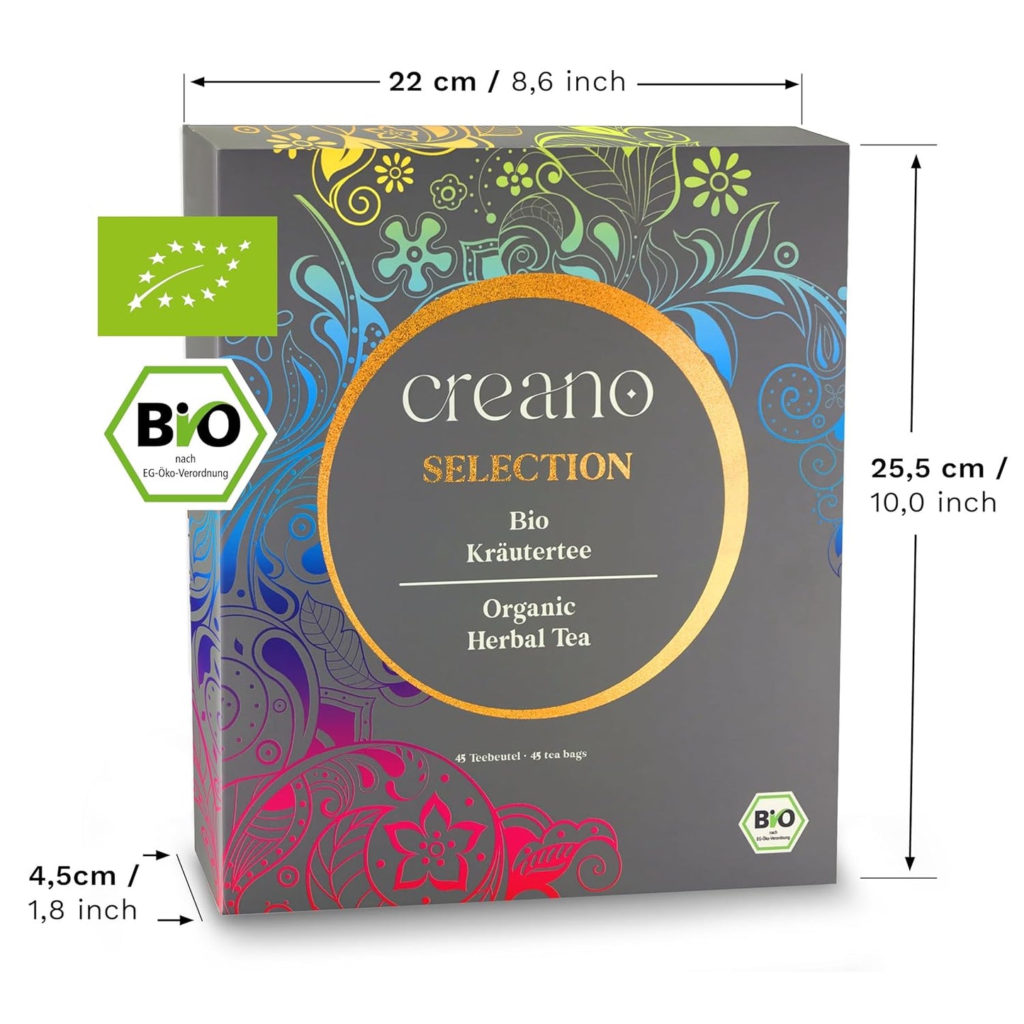 Creano Organic Herbal Tea Sampler Gift Set - Tea Gift Box - 27 Organic Tea Bags in 9 Different Varieties 54 g