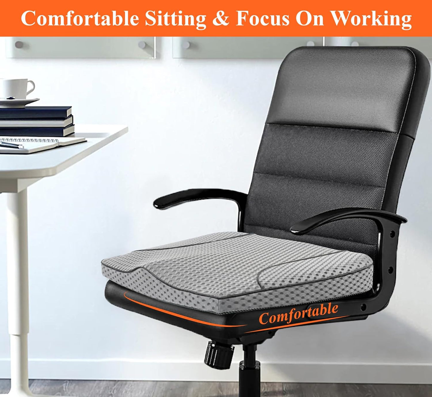 kingphenix Premium Car Seat Cushion, Memory Foam Driver Seat Cushion to Improve Driving View- Coccyx & Lower Back Pain Relief - Seat Cushion for Car, Truck, Office Chair (Leather Black)