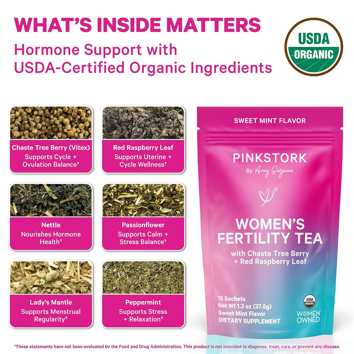 Pink Stork Fertility Tea, Organic Vitex + Cycle Support, Sweet Mint