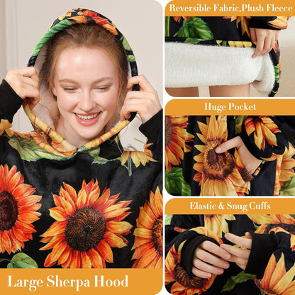 LetsFunny Blanket Hoodie,Oversized Wearable Sherpa Fleece Blanket Sweatshirt,Super Soft Warm Cozy with Giant Pocket,Gifts for Women Men Adults Teenagers, One Size Fits All