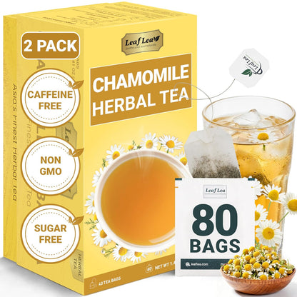 LeafLea Chamomile Herbal Tea Bags, Calm Evening Routine, 80 Count