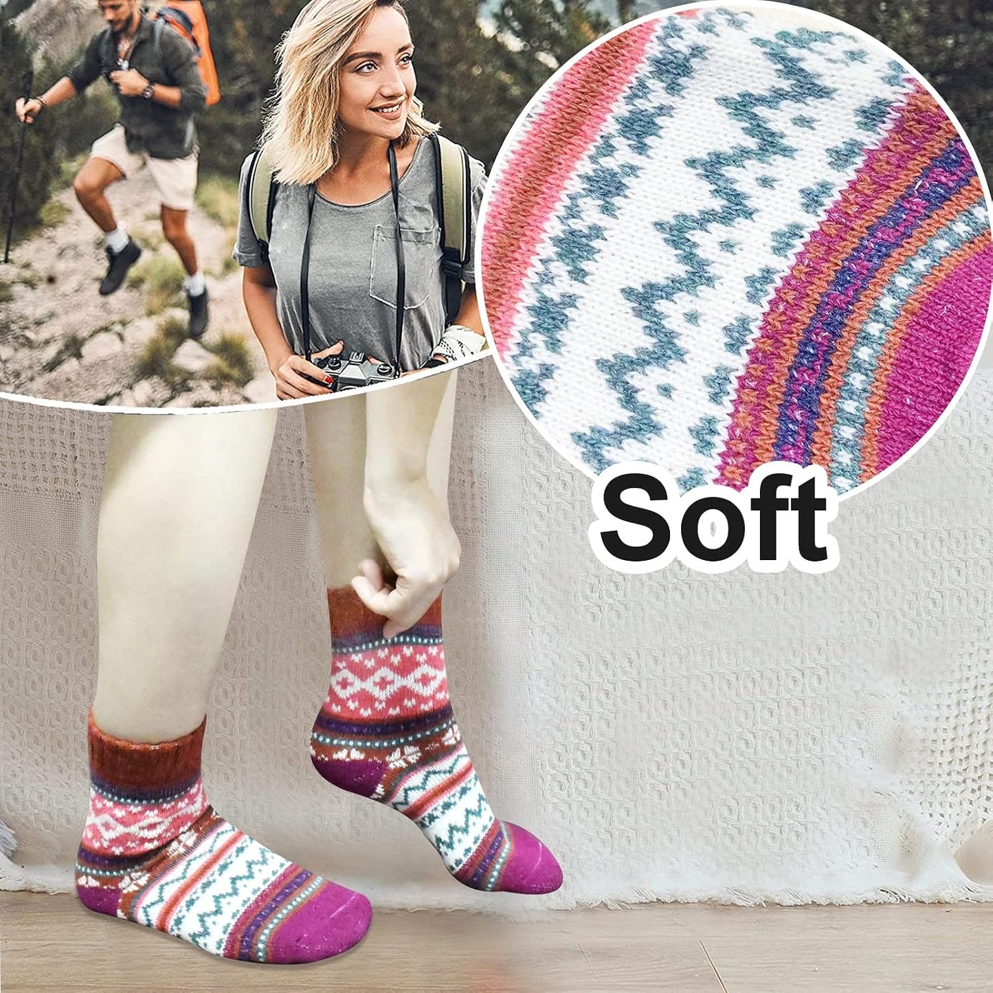 YANGYANG 5 Pairs Winter Warm Thick Crew Knit Socks for Women, Christmas Gifts, Stocking Stuffers