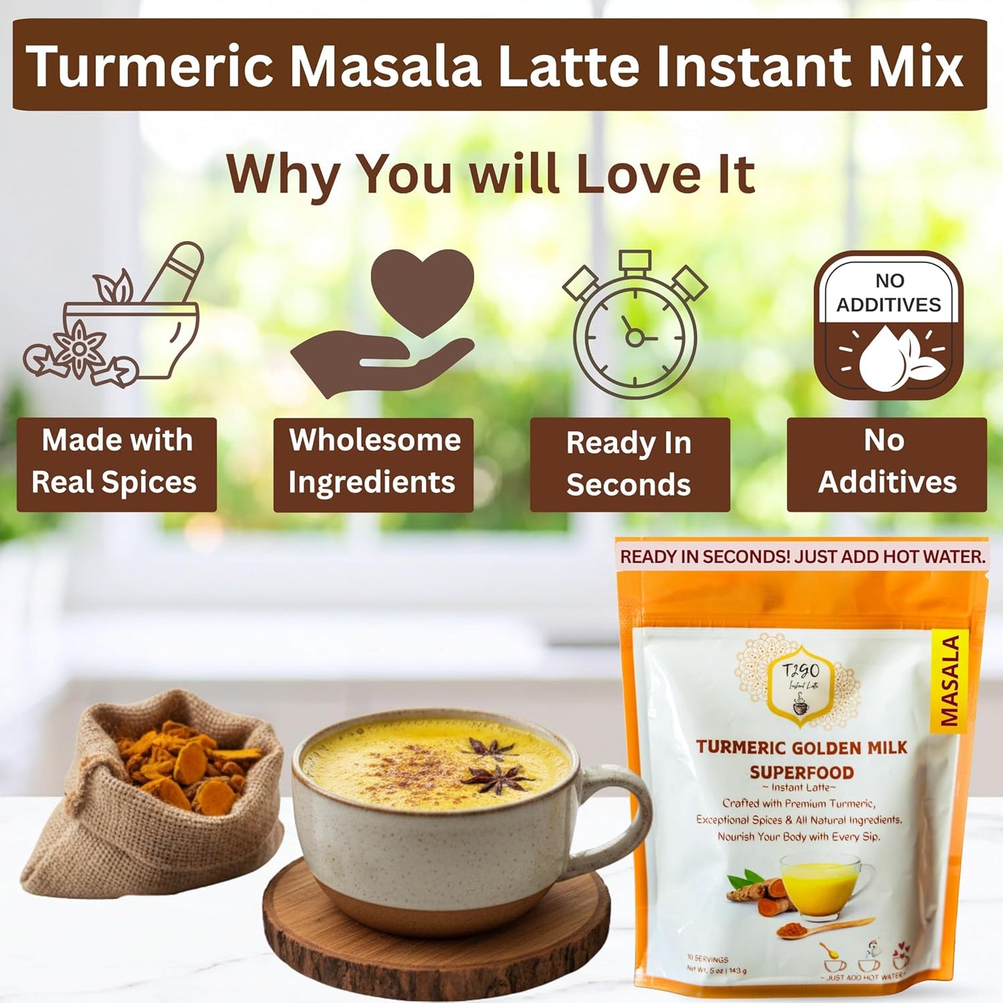 T2GO Authentic Karak Masala Chai Tea Mix – Just Add Water, 8 oz | Bold karak-style masala chai — real milk & spices in every scoop, no simmering