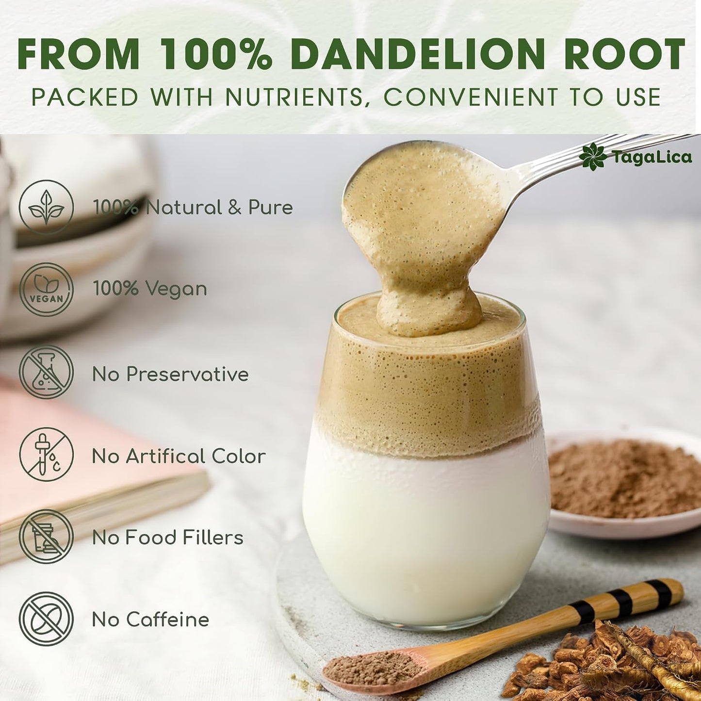 Tagalica, Premium 135 Dandelion Root Tea Bags, 100% Natural & Pure from Dandelion Root, Eco-Conscious Tea Bags, Herbal Tea. No Sugar, No Caffeine, No Gluten, Vegan