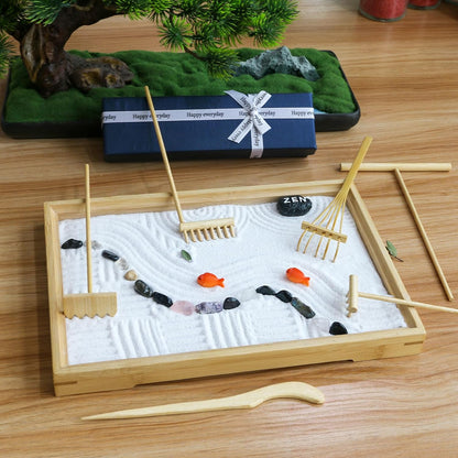 Mini Zen Garden Rake Set 6PCS - Premium Natural Bamboo Sand Rakes with Gift Box - Zen Garden Tools Kit Accessories Japan Zen Gift Stylus for Meditation & Sand Art