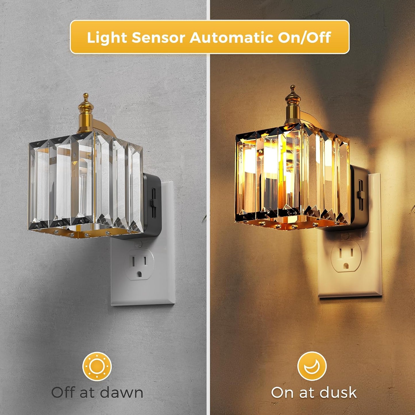L LOHAS LED Night Lights Plug into wall, Amber Night Light with Adjustable Brightness, Plug in NightLight with Auto Light Sensor, Wall Sconce-Style Design Night Light for Bathroom,Hallway, 2 Pack