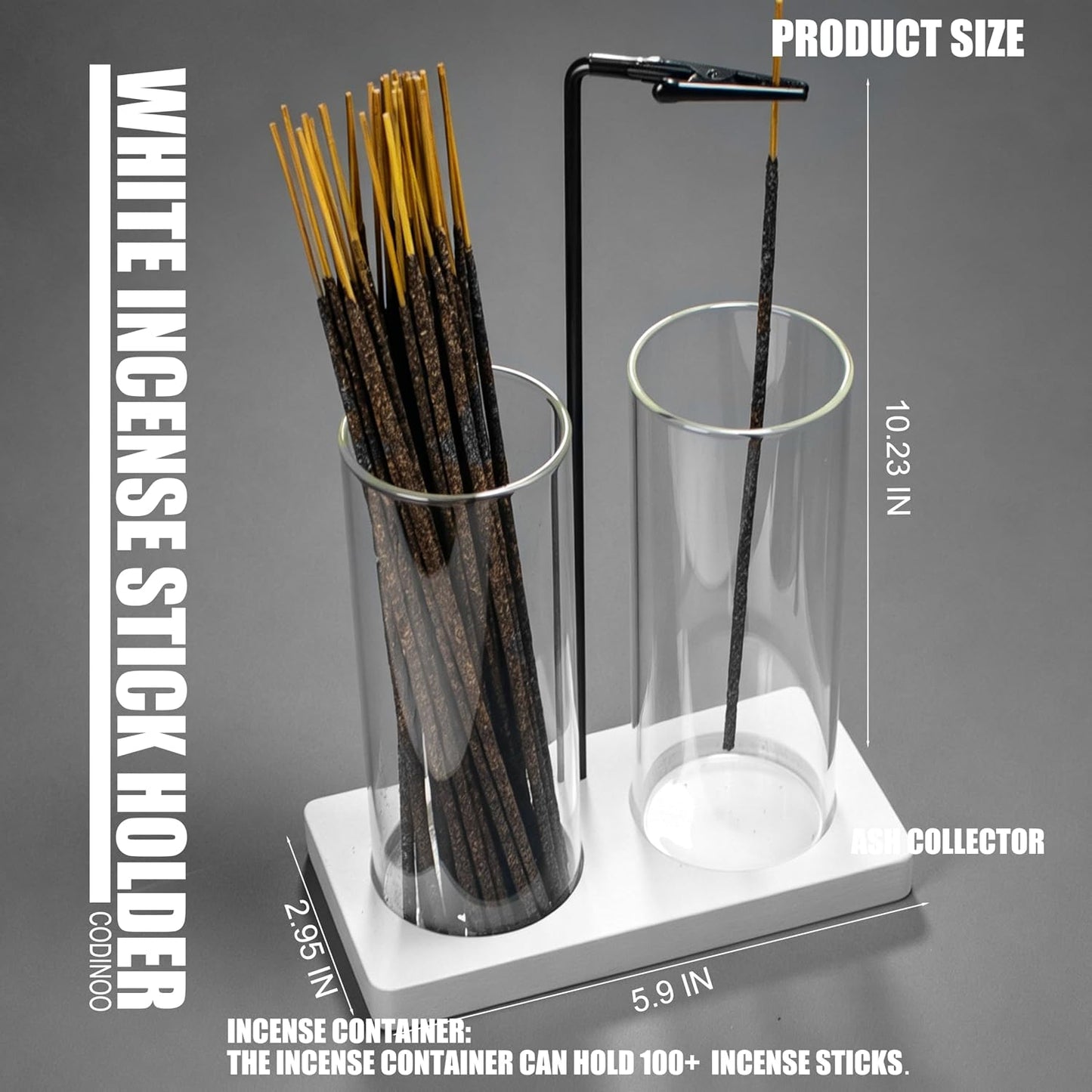 2 in 1 Incense Burner Holder for Sticks,Glass Incense Holder with Storage,Upside Down Incense Holder for Sticks with Glass Ash Catcher for Meditation Yoga Spa Room Home Decor[Full Black]