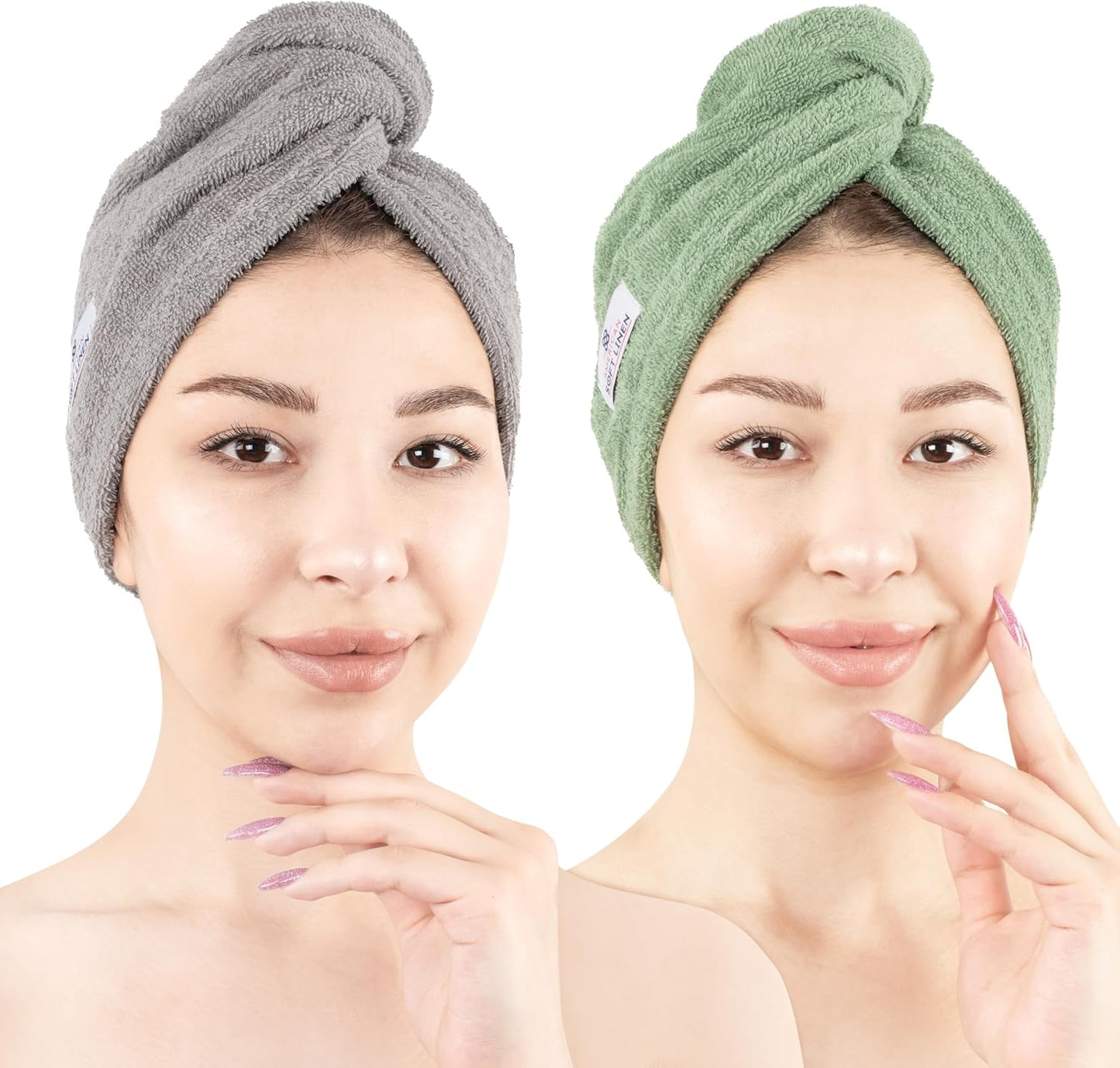 American Soft Linen 100% Cotton Hair Towels for Women, Head Towel Cap, Cotton Hair Turban Towel Wrap for Long Curly Anti Frizz Hair, Soft and Absorbent Cotton Hair Towels 2 Pack, White