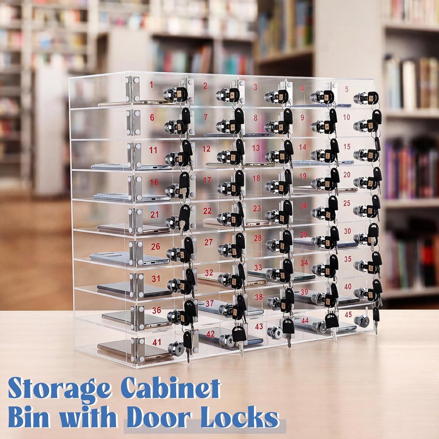 Layhit 20 Slots Cell Phone Locker Box for Classroom Clear Acrylic Cell Phone Storage Cabinet Bin with Door Locks for Classroom School Students Office Factory Employees