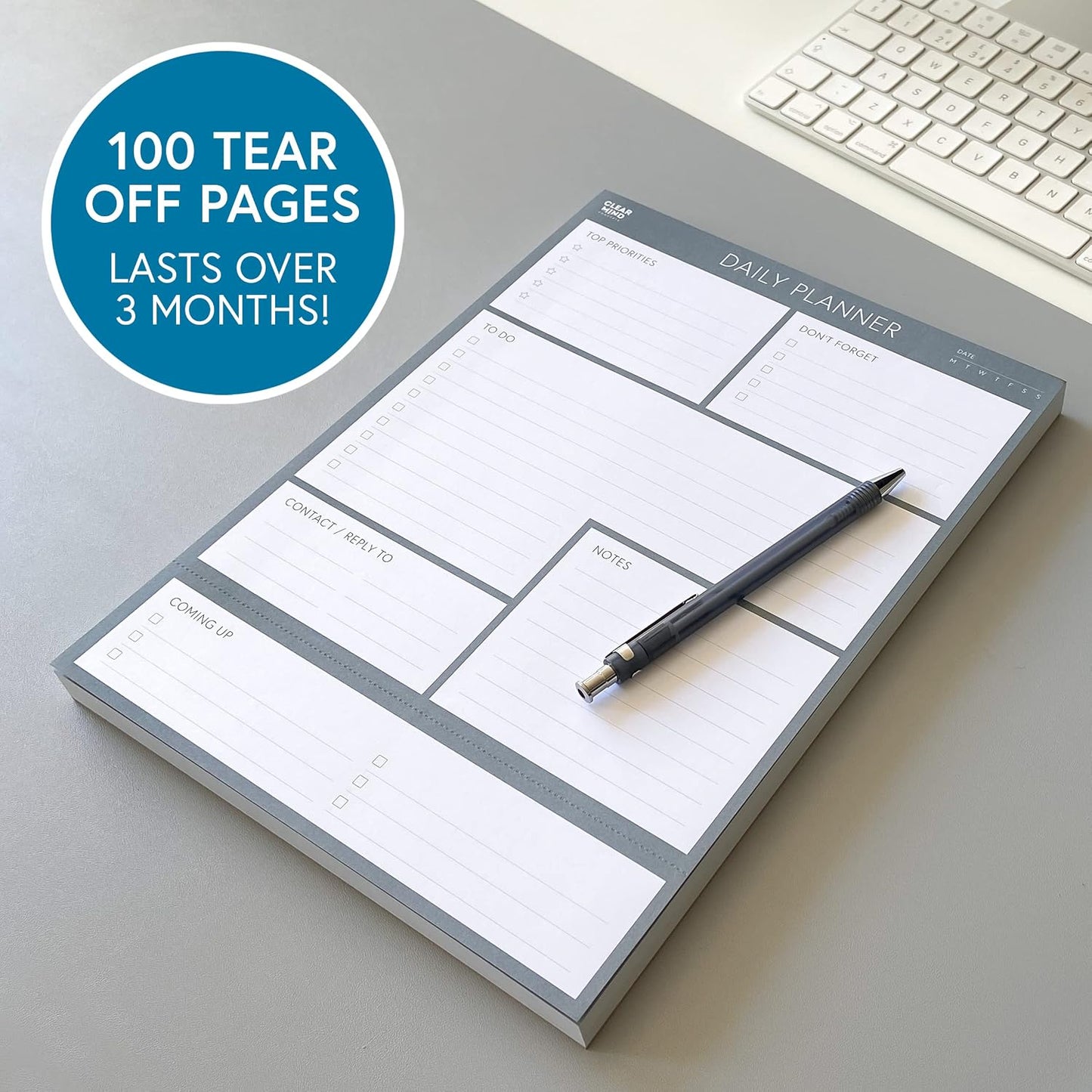 Daily Planner Desk Pad, Undated Tear Off To Do List Pad with Priorities and Notes, Thick 120gsm Paper, 100 Sheets, Small Desk Pad for Work Office, 5.6 x 8.3 Inches
