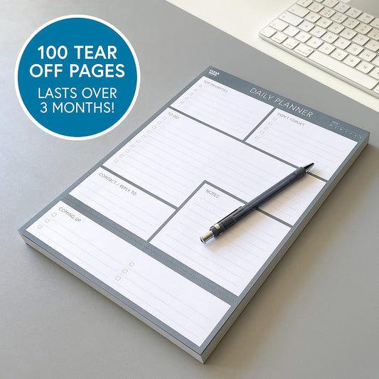 Daily Planner Desk Pad, Undated Tear Off To Do List Pad with Priorities and Notes, Thick 120gsm Paper, 100 Sheets, Small Desk Pad for Work Office, 5.6 x 8.3 Inches