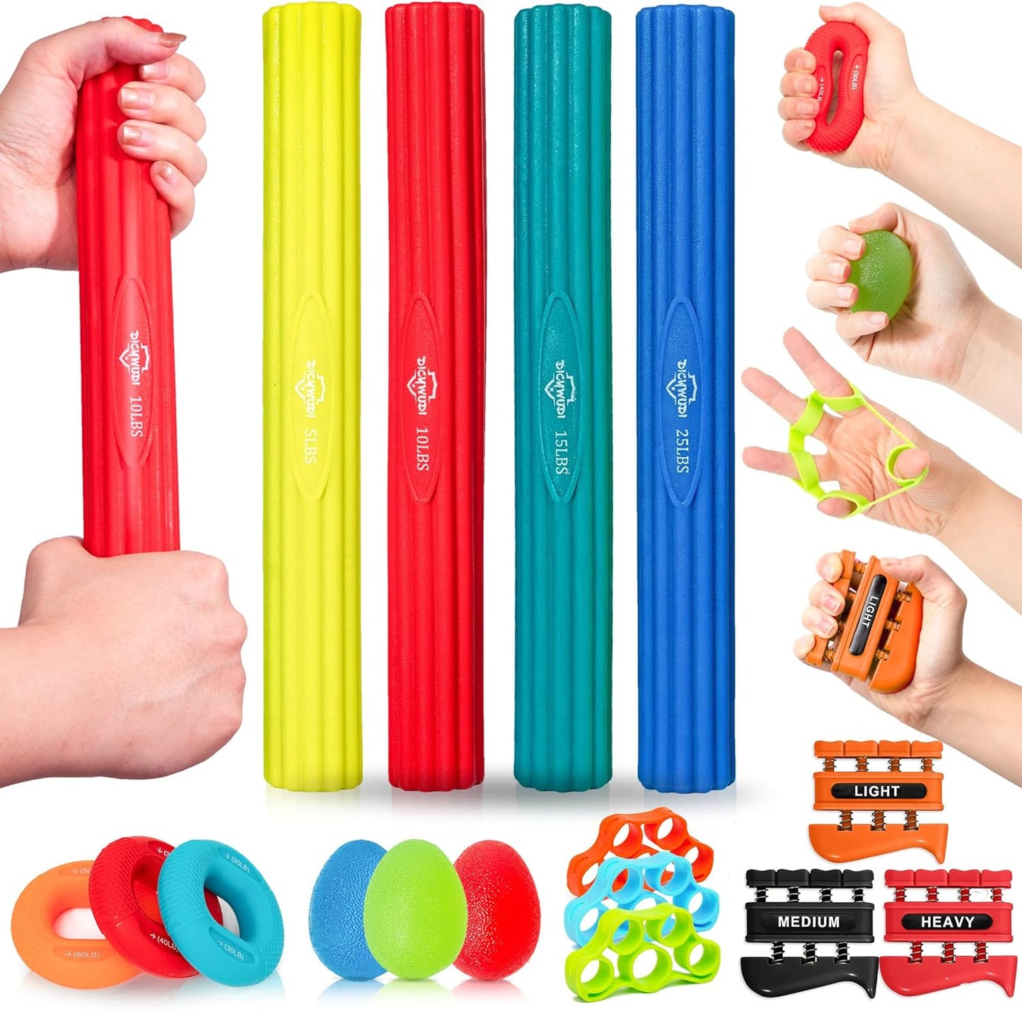 DICYWUDI Flex Therapy Bar and Grip Strength Trainers Set, Physical Therapy & Resistance Bar for Golfers Elbow,Tendinitis,Wrist,Forearms Pain, Improve Grip Strength and Relieve Pain