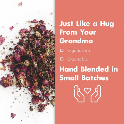 Big Heart Tea Co. Tea Bags - Cup of Love Red Rose - Certified Organic, Floral Ayurvedic Herbal Decaf Tea in Zero Plastic Sachets with Small Batch Ground Herbs, Adaptogenic Tulsi, 50 Pack