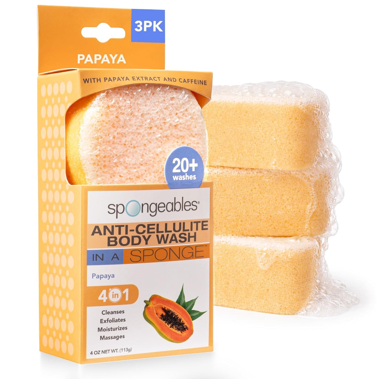 Spongeables Anti-Cellulite Body Wash in a Sponge, Moisturizer and Exfoliator, 20+ Washes