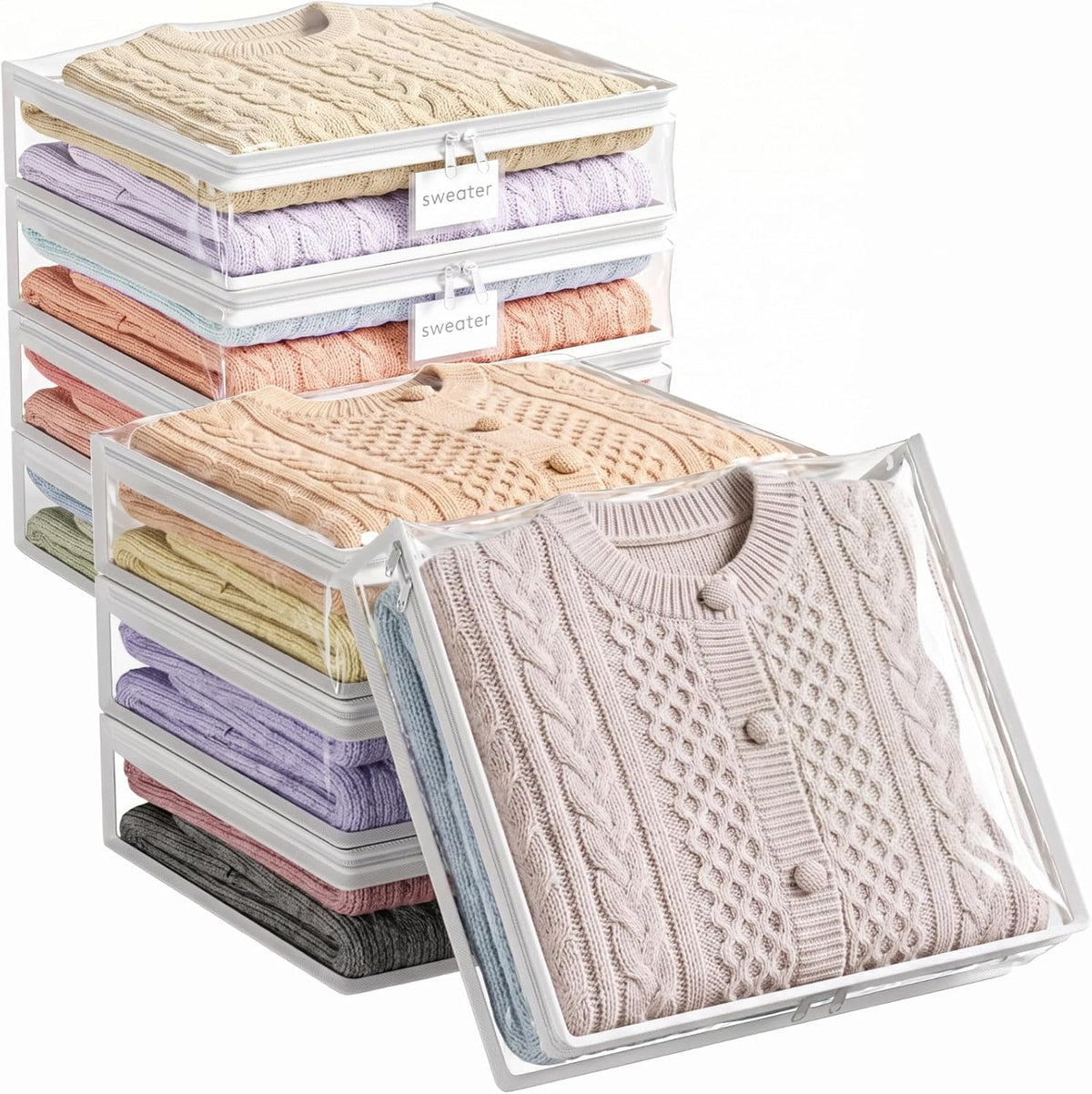 Lifewit Clear Zippered Storage Bags, Plastic Sweater Storage Bags Clothing Organizer for Blankets Linen Sweater Bed Sheet Quilt Clothes (15.7 x 13.8 x 3.9 Inch)