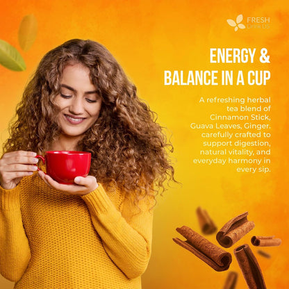 FreshDrinkUS, Premium Guava Vitality Tea | 75 Tea Bags | Guava Leaves, Cinnamon Stick & Ginger Herbal Tea – Caffeine Free Botanical Infusion – Warm & Aromatic Daily – 100% Natural Ingredients
