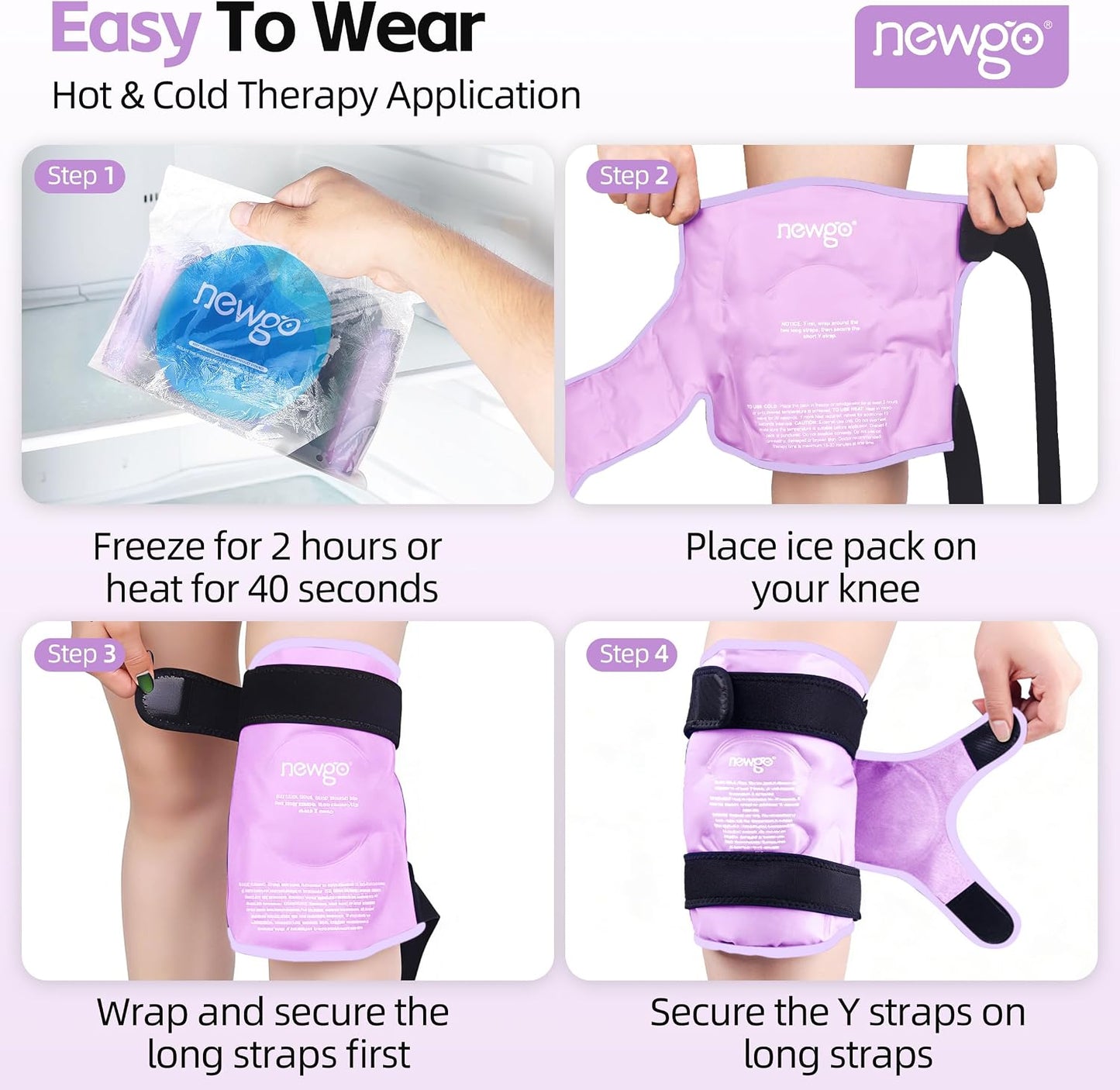 NEWGO Knee Ice Pack Wrap, Ice Pack for Knees Cold Compression Therapy for Knee Replacement Surgery, Arthritis Pain, ACL, Swelling, Sports Injuries (21.7" x 9.8") - Blue