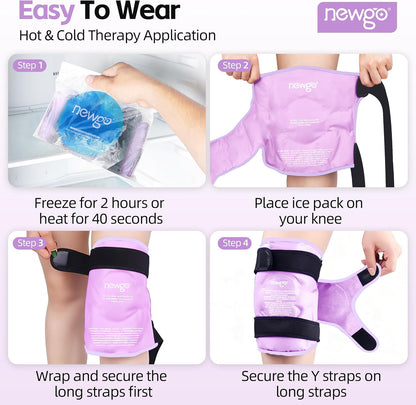 NEWGO Knee Ice Pack Wrap, Ice Pack for Knees Cold Compression Therapy for Knee Replacement Surgery, Arthritis Pain, ACL, Swelling, Sports Injuries (21.7" x 9.8") - Blue