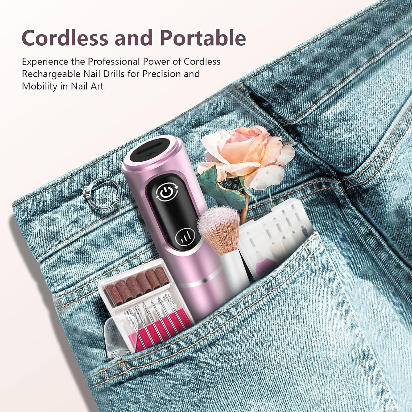 TUOBEO Cordless Nail Drill Electric Nail File Kit, Rechargeable Efile Set, Portable Acrylic Gel Nail Polish Remover Machine, Pedicure Manicure Tool, 11 Bits, 56 Sanding Bands, Salon Home, Purple