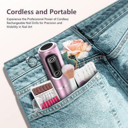 TUOBEO Cordless Nail Drill Electric Nail File Kit, Rechargeable Efile Set, Portable Acrylic Gel Nail Polish Remover Machine, Pedicure Manicure Tool, 11 Bits, 56 Sanding Bands, Salon Home, Purple