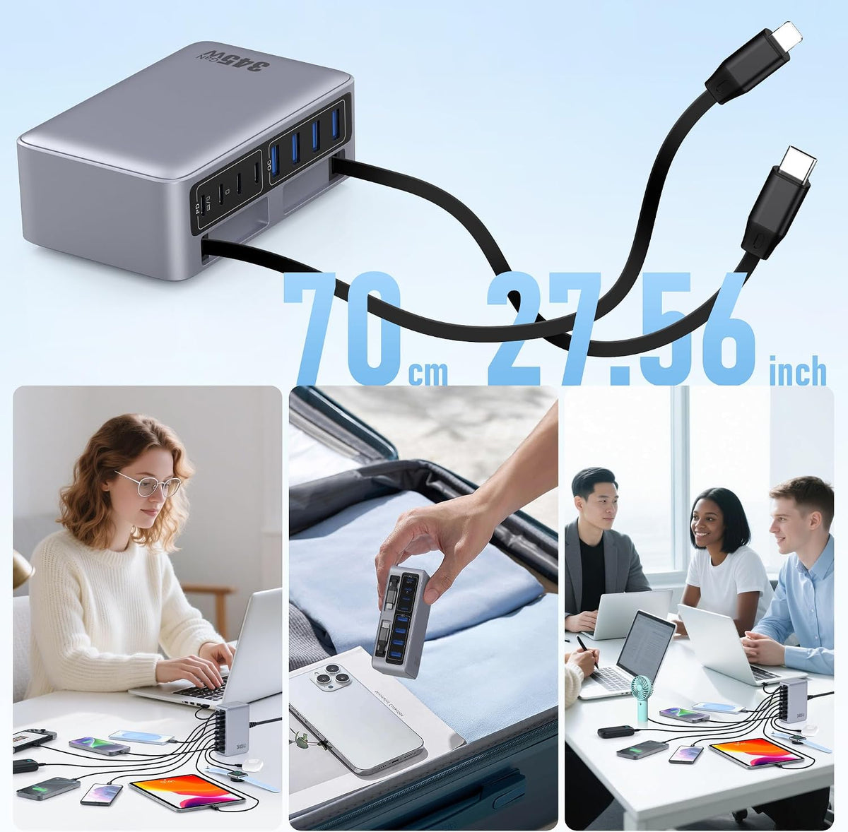 USB C Charger 200W USB C Charger Block,Upgraded GaN III 8-Port Fast Charging Station Hub,PD 65W Laptop Charging Adapter Compatible with MacBook Pro/Air,DELL,Steam Deck,iPhone 16/15/14,Galaxy S23/22