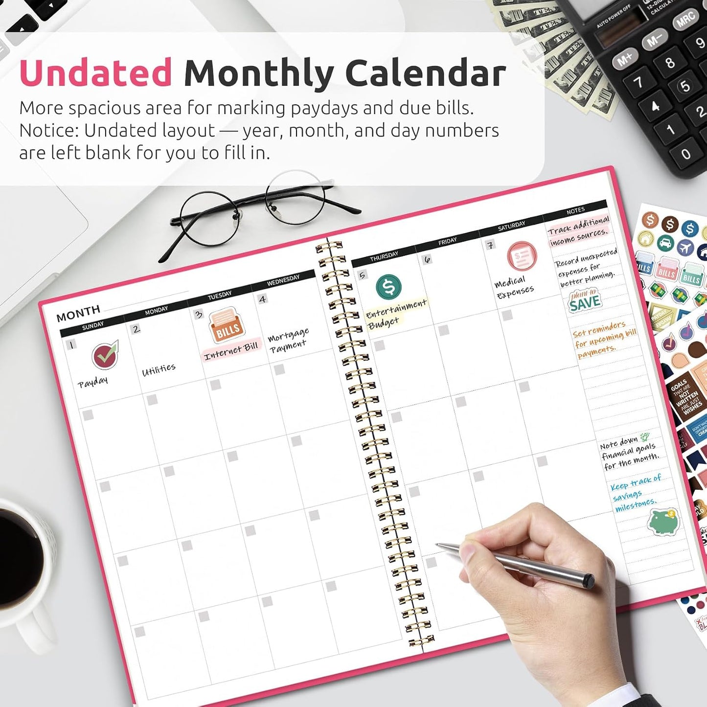 Budget Planner - Monthly Budget Book with Expense Tracker Notebook, Undated Bill Organizer & Finance Planner to Take Control of Your Money, Account Book to Manage Your Finances-Pink