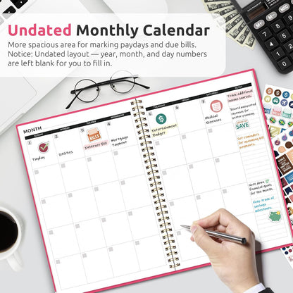 Budget Planner - Monthly Budget Book with Expense Tracker Notebook, Undated Bill Organizer & Finance Planner to Take Control of Your Money, Account Book to Manage Your Finances-Pink