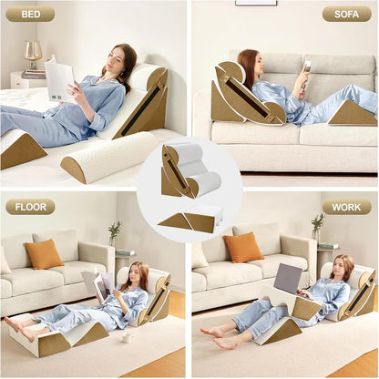 Yojoker 6pcs Orthopedic Bed Wedge Pillow Set for Sleeping, Post Surgery Foam for Body, Back and Leg Pain Relief Comfortable & Adjustable Support Pillows-Anti Snoring, Heartburn