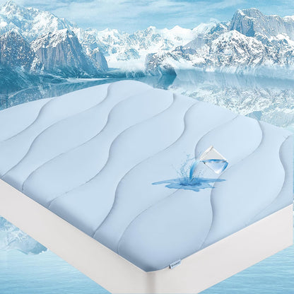 Unikome Ultra Soft Waterproof Mattress Pad King, Cooling Mattress Protector for Hot Sleepers, 5-Layers Noiseless Washable Mattress Cover with 8"-21" Deep Pocket (Light Blue, 78x80)