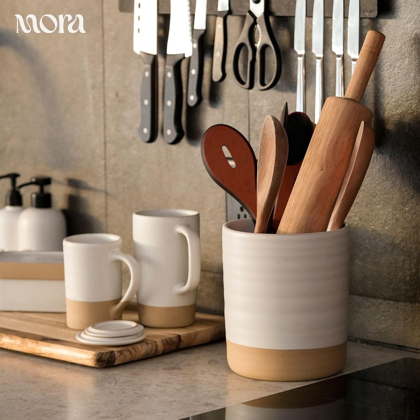 Mora Ceramics Large Tea Mug with Loose Leaf Infuser and Ceramic Lid, 18 oz, Portable, Microwave and Dishwasher Safe, Tall Coffee Cup - Rustic Matte Ceramic Glaze, Modern Herbal Tea Strainer, Olive