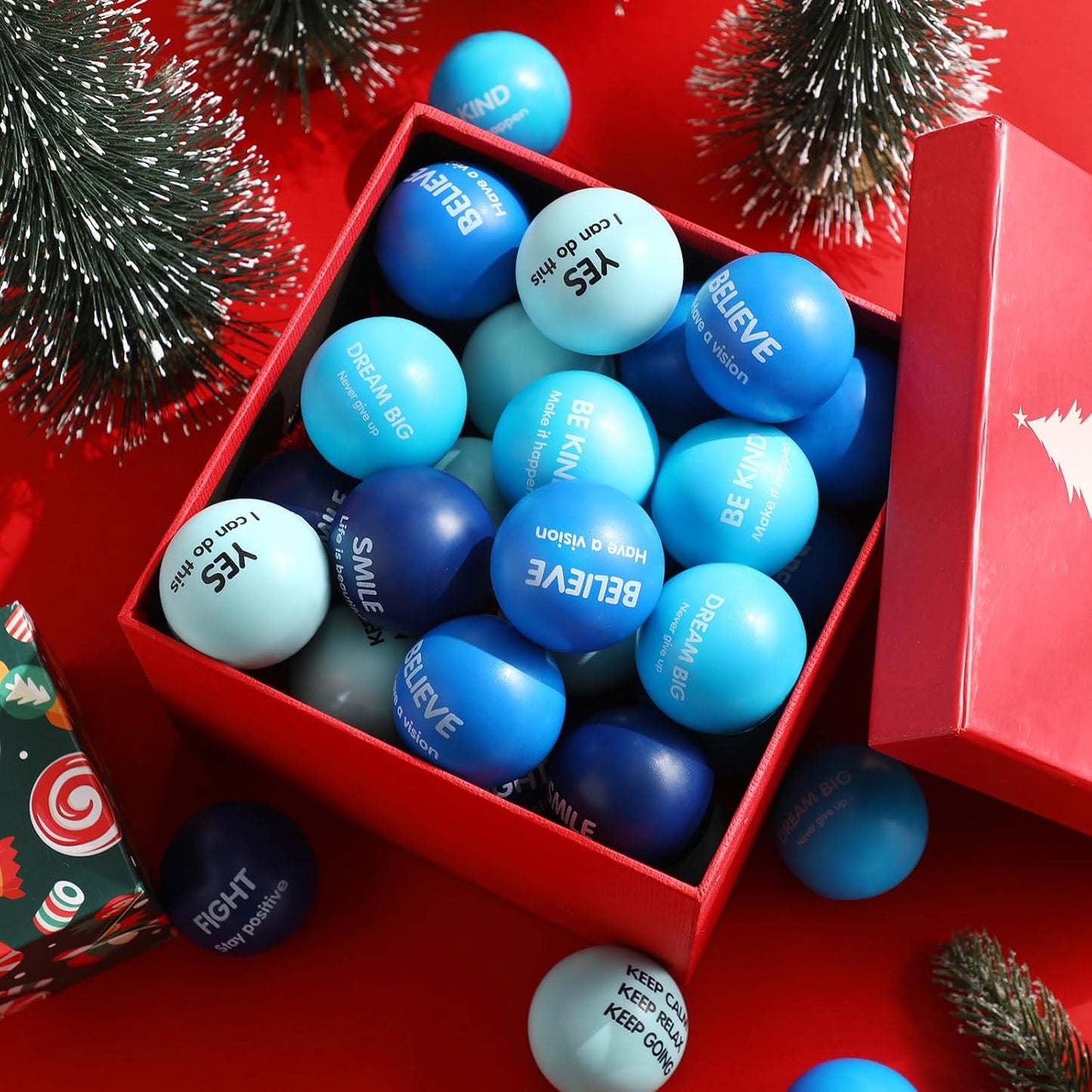 Liliful 100 Pcs Motivational Stress Balls Bulk Inspirational Squeeze Balls for Adults Anxiety Relief Fidget Toys Office Employee Gifts Classroom Rewards 2.2 Inch (Bright Colors)