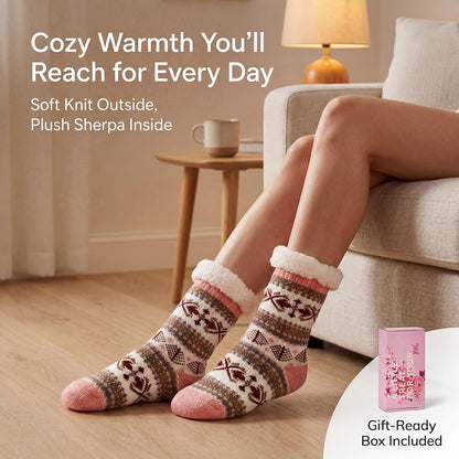 Cozylook Fuzzy Slipper Socks for Women with Grips Warm Cozy Soft Non-Slip Winter Socks Cozy Gift Idea