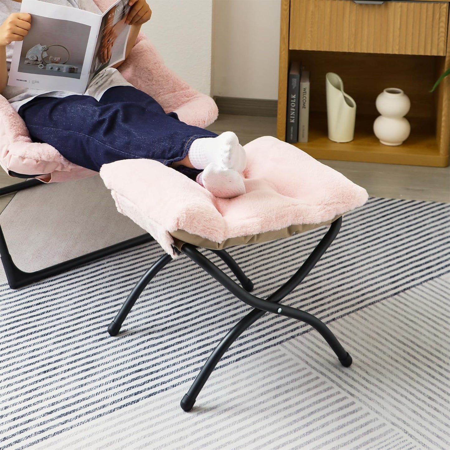 15"(H) Folding Ottoman, Foldable Footrest Stool, Portable Small Foot Stool for Couch, Collapsible Foot Rest Ottoman for Sofa, Accent Padded Ottomans for Living Room, Bedroom, Dark Grey