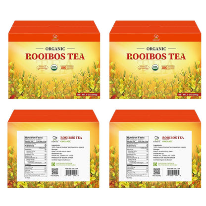 Soeos Organic Rooibos Tea, 100 Teabags, Naturally Caffeine Free, USDA and Non GMO Certify, Smooth and Robust Flavor, Excellent for Hot or Iced Brew, 9oz (250g)