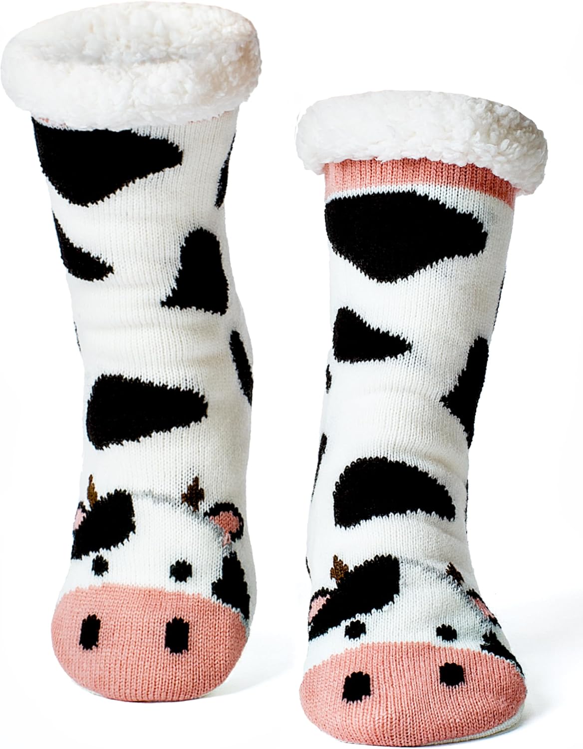 cosyone1997 Fuzzy Slipper Socks for Women Kids with Grips, Cute Animal Sherpa Lined Non-Slip Cozy Winter Socks Gifts
