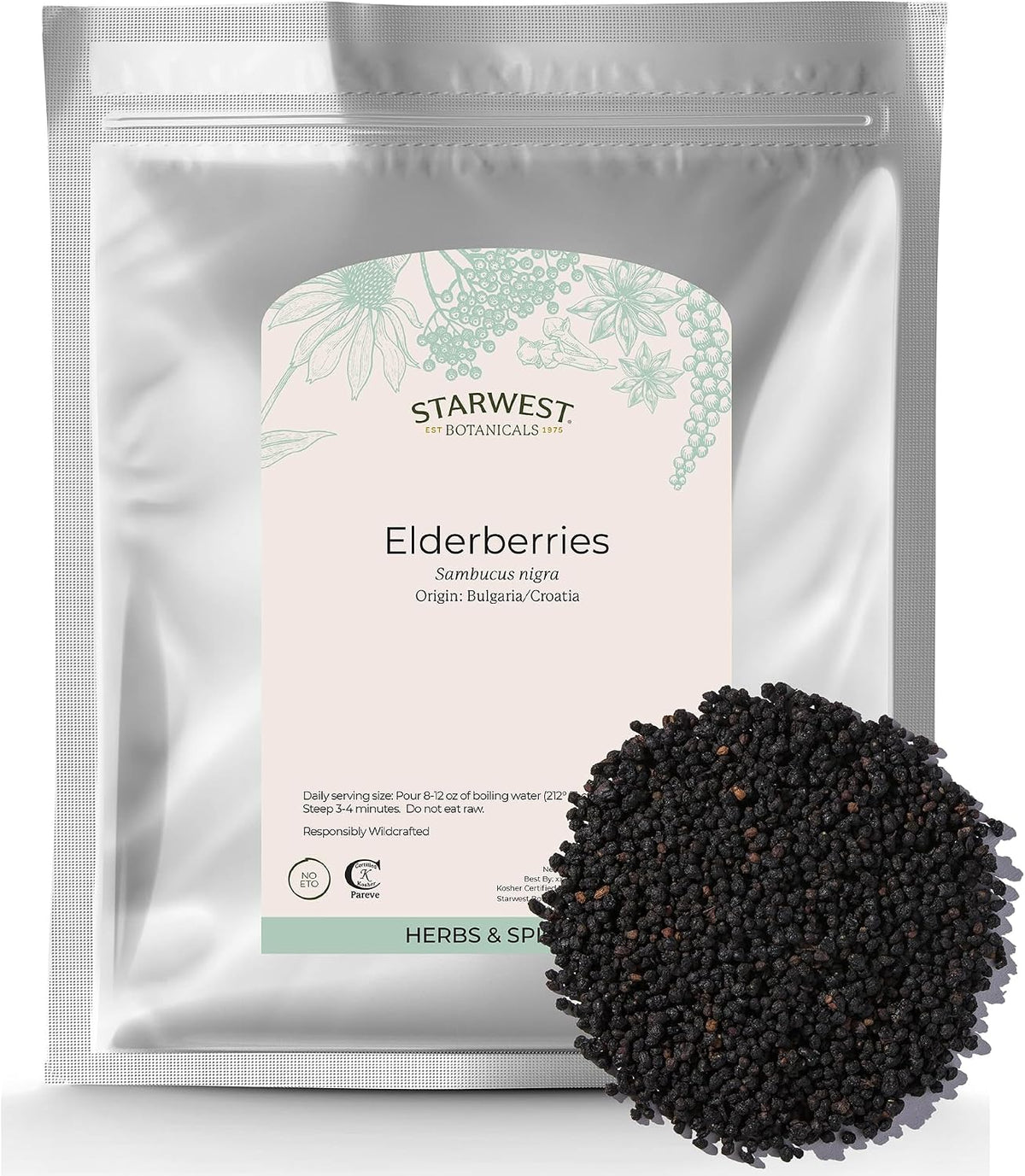 Starwest Botanicals Whole Elderberries, Tea, Gummies, & Jam - Bulk 1 lb Bag
