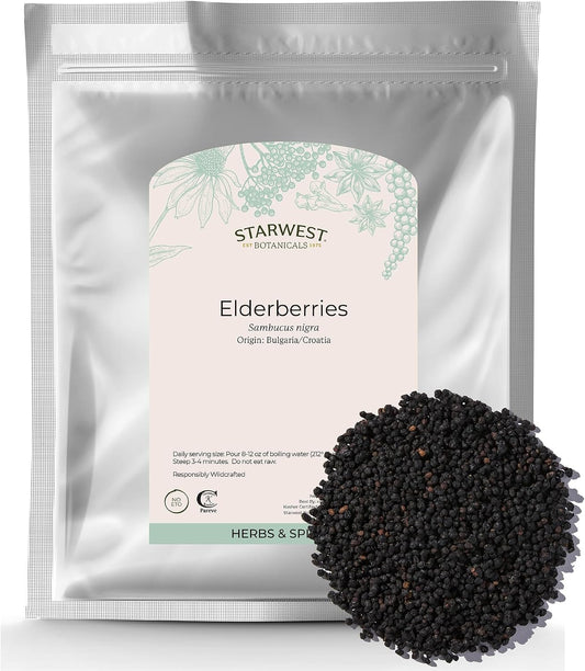 Starwest Botanicals Whole Elderberries, Tea, Gummies, & Jam - Bulk 1 lb Bag