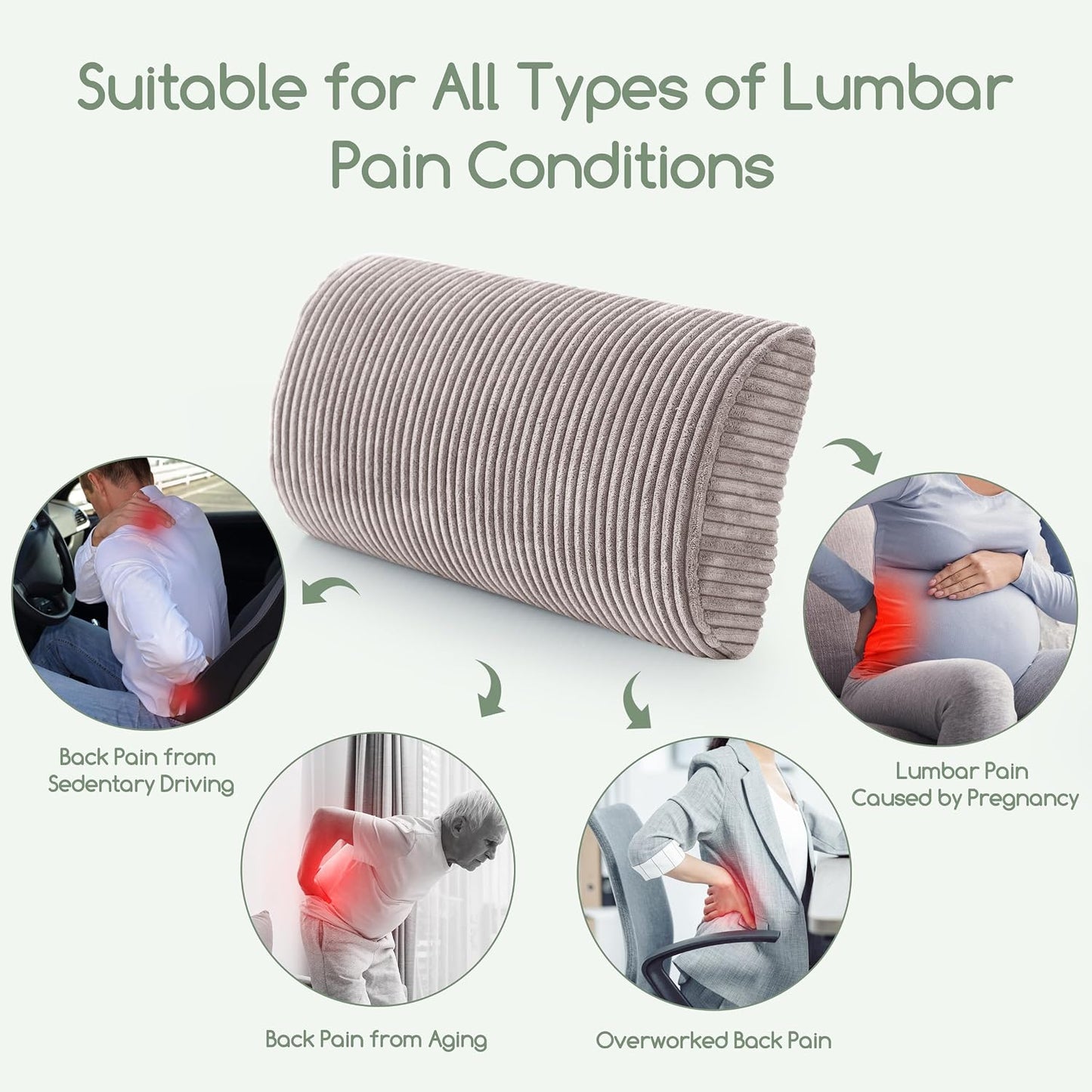HIGOGOGO Lumbar Support Pillow for Recliner Chair/Accent Chair/Couch, Memory Foam Back Support Cushion for Elderly, Recliner Cushions for Back Rest, Pain Relief, Reading, Washable Cover, Dark Grey