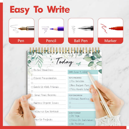 2 To Do List Notepads, Daily Planner Notebook with Tear-off Design, Undated Writing Organizer for Daily Tasks and Goal, Coiled Task Track Checklist Productivity Pad for Office, Classroom, Home, School