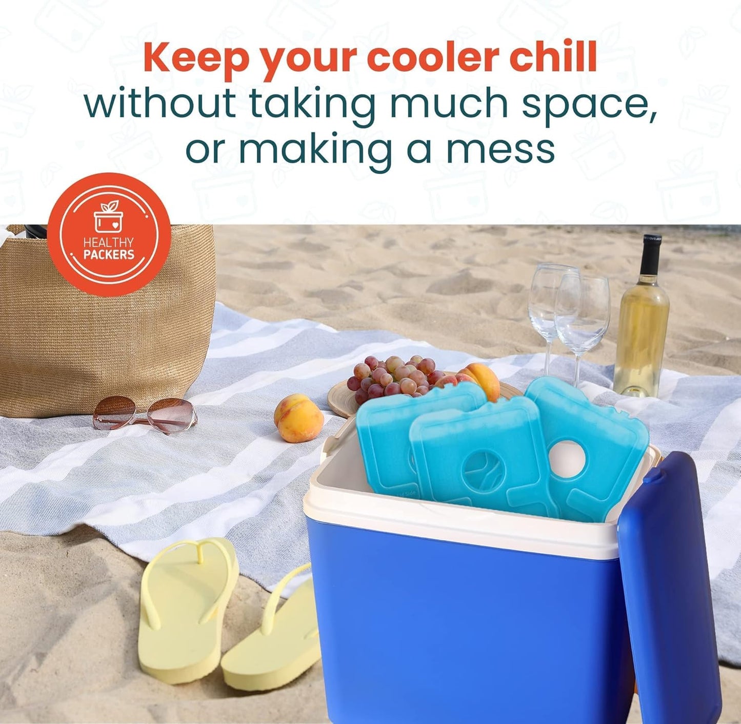 Healthy Packers Ice Packs for Lunch Boxes & Coolers - Freezer Packs - Original Cool Pack | Cooler Accessories for Beach, Camping & Fishing | Slim & Long-Lasting Reusable Ice Pack for Cooler