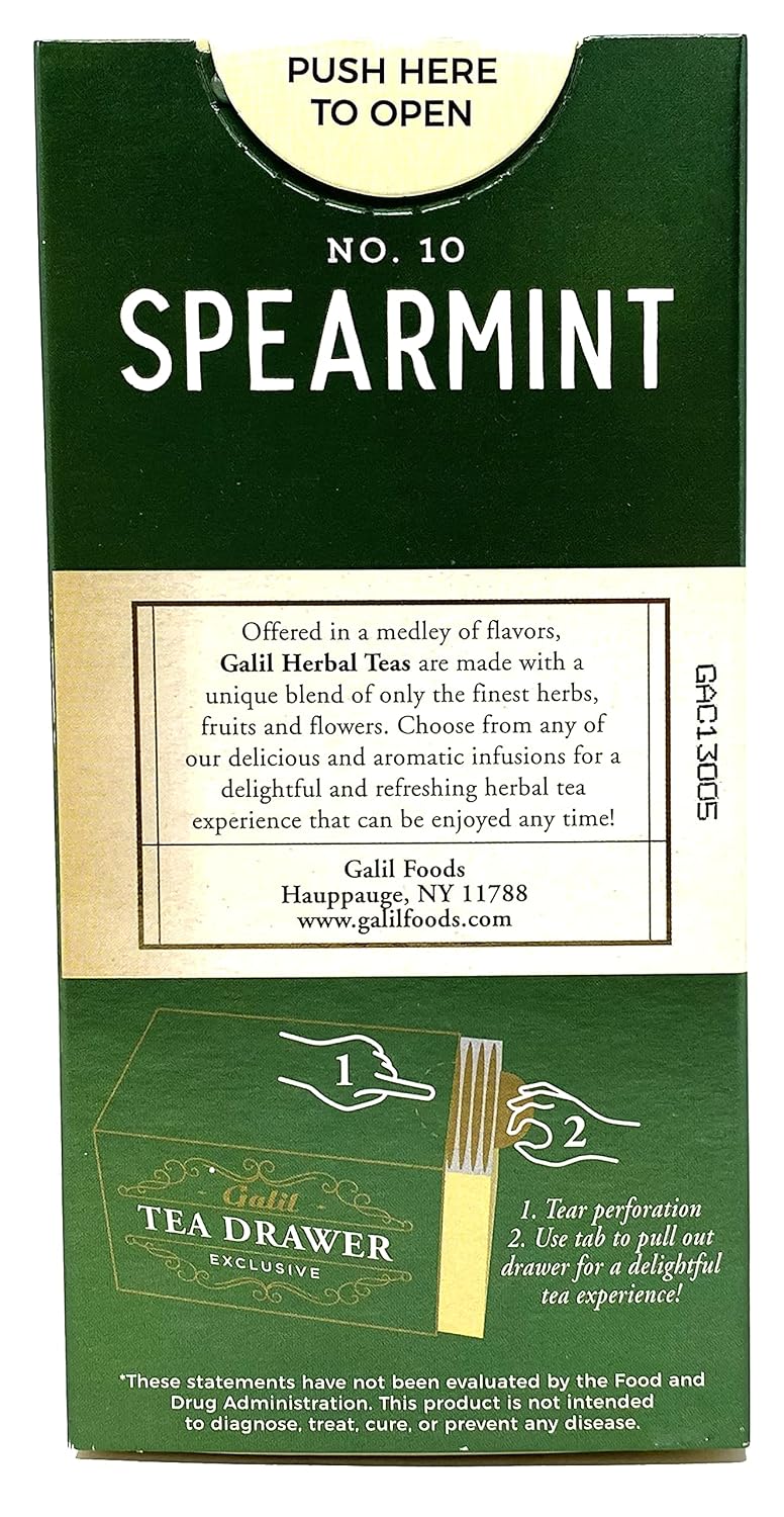 Galil Spearmint Tea – Caffeine-Free Herbal Tea, Certified Kosher Tea – Non-GMO Spearmint Teabags 20 Count, 60 Tea Sachets Total (Pack of 3)